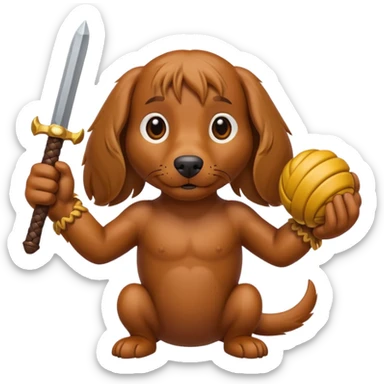 Brown long haired weiner dog holding monkey fist weapons sticker