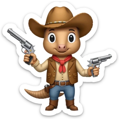 Cowboy armadillo with a pistol sticker