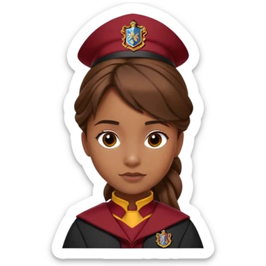 Angelina Johnson in harry potter, wear hogwarts gryfindor uniform, ponytail hair sticker