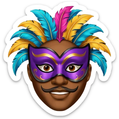 A black man with a painted carnival mask, vibrant colors and confident expression. sticker