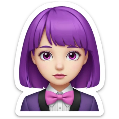 girl with bangs and purple hair and pink hairbow tie sticker