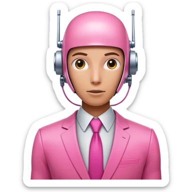 human looking robot offie worker in intensive pink color suit sticker