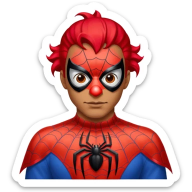 Create a man in a spider man costume with only clown nose sticker