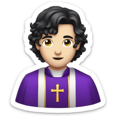 pale handsome sad evil priest with short wavy black hair and violet eyes sticker