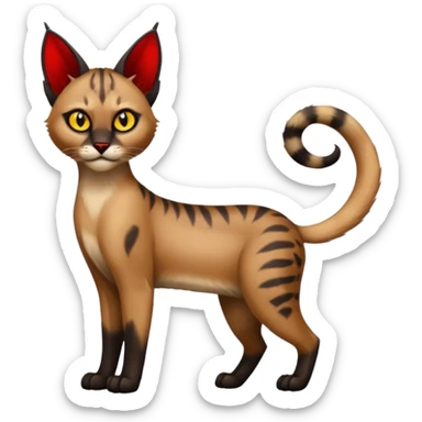 Gothic exotic Red and black and edgy and cute shiny Fantasy-Siamese-Bobcat-Caracal-Lykoi-feline-Fakémon-feline-hybrid (full body) sticker