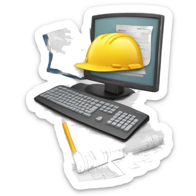 computer with construction documents and a budget for a building sticker