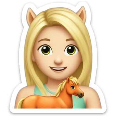 cute blonde girl giving carrot to a pony sticker