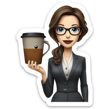 Realistic Kate Beckinsale blue eyes wearing glasses in a business dress drinking a cup of tea  sticker