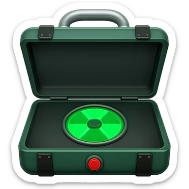 Make the nuclear suitcase open with a button. Keep the background transparent. sticker
