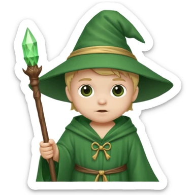 baby wizard with green robe and staff sticker