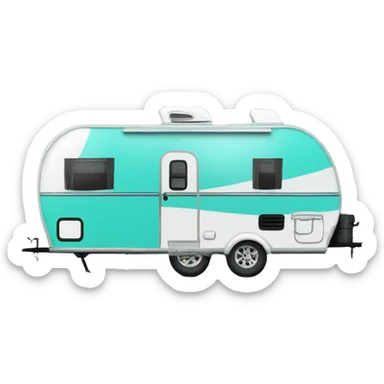 Realistic portable turquoise travel trailer isolated.  sticker