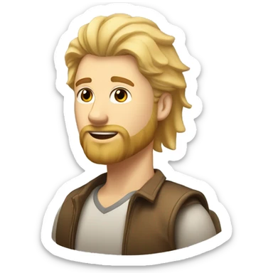 blond man with beard and mullet hair with sweet light brown doodle next to him sticker