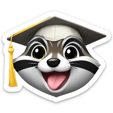 raccoon face wink eyes with graduation hat sticker