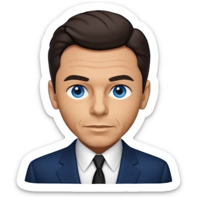 Frank Sinatra with blue eyes, dark brown hair, navy blue outfit sticker