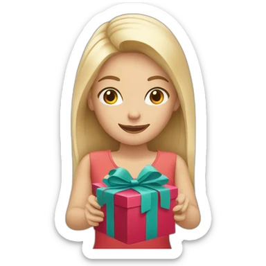 white blond woman opening gift sticker