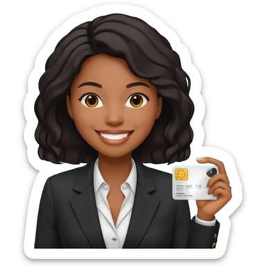 Black company card with black woman photo on it sticker