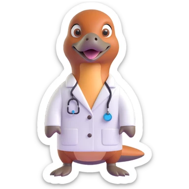 platypus scientist in a white lab coat, standing, friendly expression sticker