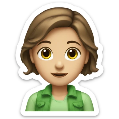 A girl with short brown hair and green eyes sticker