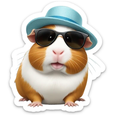 guinea pig with sunglasses and a hat sticker