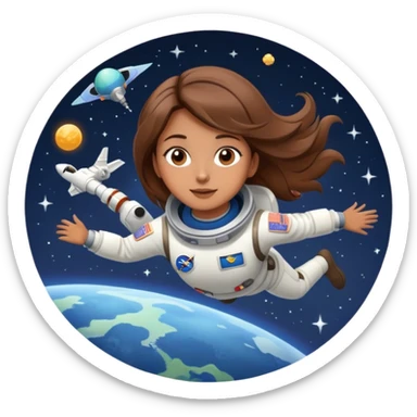 beautiful brown hair girl flying to space sticker