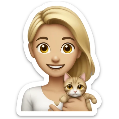 A  girl from Dubai with blonde brownish hair holding a cat and smiling and winking  sticker