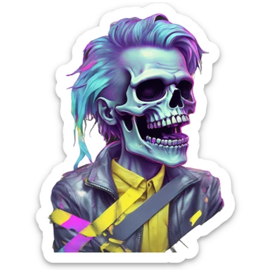 .Zombie_ Vaporwave black holographic oilslick zombie unicorn yellow caution tape graffiti Pegasus  broken skeleton  sticker