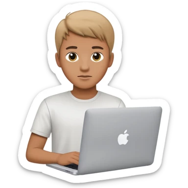 20 years old boy behind a macbook sticker