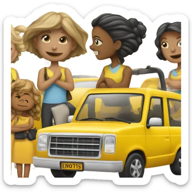 Un coche amarillo con dos mujeres guapisimas sticker