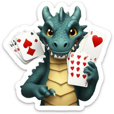 A dragon holding a hand of poker cards sticker