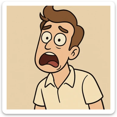 a man with a shocked expression, head tilted, wide eyes, open mouth, cartoon style sticker