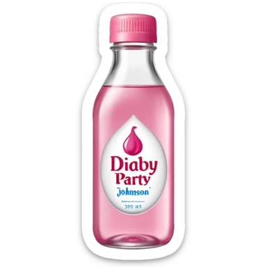 realistic Johnson and Johnson style bottle pink cap pink label clear bottle with berry party written on the logo with diddy logo leaking oil from the top sticker