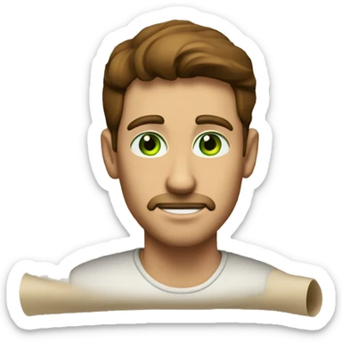 a light-skinned green-eyed man with brown hair sitting in front of the paper scroll  sticker