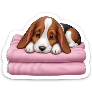 A baby basset hound sleeping on a baby pink blanket  sticker