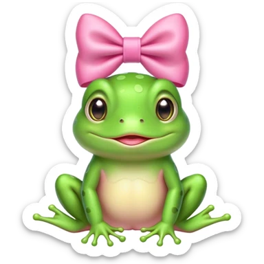 Cute green frog with a pink bow sitting down sticker