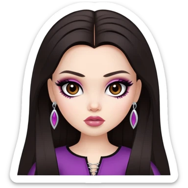 straight dark hair, pale skin, dark brown eyes, pretty bratz baddie sticker