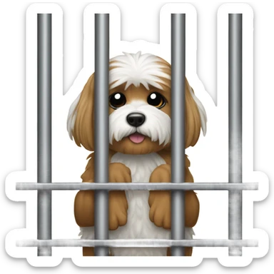 shitzu with peanut butter on its ears in a jail cell sticker