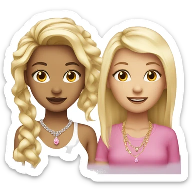 girls with long hair jewelry one has pink long bob one is blonde  sticker