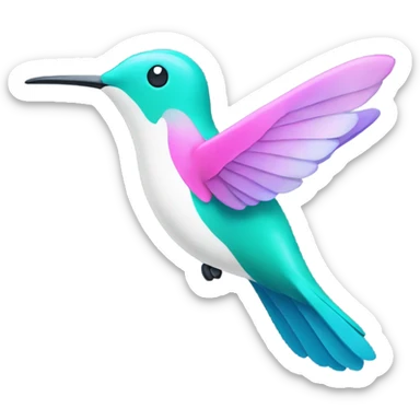 Blue white pink, teal green purple, flying hummingbird with a smile sticker