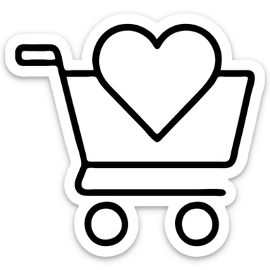 outlined shopping cart with a big heart inside sticker
