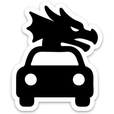 solid filled icon of a car with dragon elements sticker