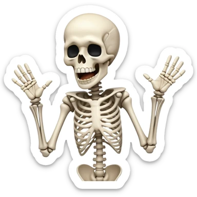 Very White Skeleton Rick Astley screaming, but he’s losing some of the parts of his face, he still has his clothes on, but is also missing scraps of that too, and the background is pitch black sticker