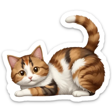 brown tabby and white cat with doing a big extremely long stretch reaching up into the air with arms and legs side by side together straight and overextended whilst lying on its side sticker