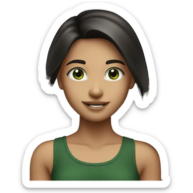 smiling girl with long dark brown hair dark green eyes black tanktop  sticker