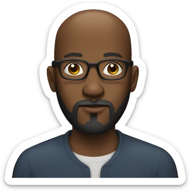 black man with a bald head, glasses, a beard, and a goatee hands over his face. sticker