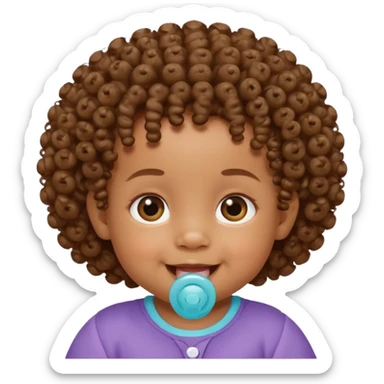 Bébé qui rigole métisse avec une tetiné dans la bouche et les cheveux bouclés  sticker
