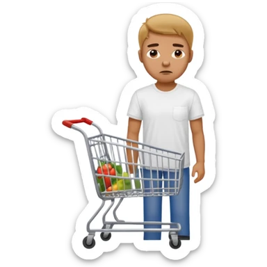 A man with an empty supermarket cart sticker