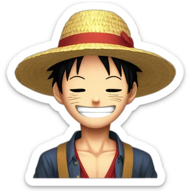 Luffy with his straw hat and his scar at the bottom of the right eye smiling with closed eyes in the Eiichirō Oda’s style sticker