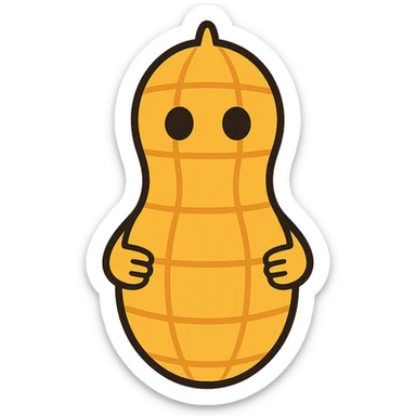 Change the peanut shell to a cartoon-style shell, keep the 3D peanut character cute and with no facial expression, maintain transparent background. The style should resemble a cartoon with clear, simple lines and vibrant colors for the shell, while preserving the 3D look of the peanut character. sticker