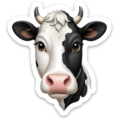 cinematic-noble-black-and-white-cow-portrait-emoji,-poised-and-regal,-with-a-large,-sturdy-build-and-a-beautifully-patterned-hide-of-rich-black-accented-by-crisp-white-patches,-deep-set-soulful-brown-eyes,-simplified-yet-sharp-and-sophisticated sticker