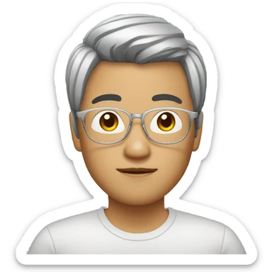 asian person medium shot hair wearing silver glasses sticker